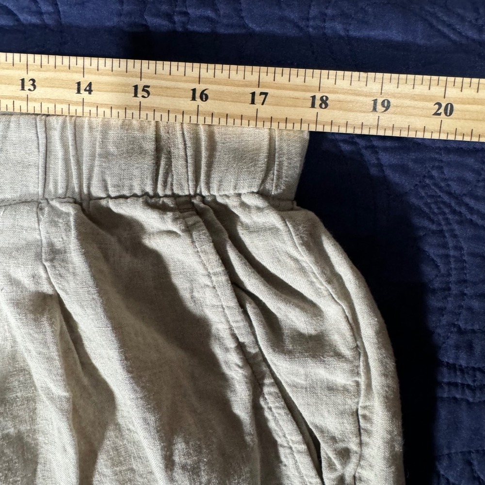 EILEEN FISHER Linen Cropped Pants Beige Elastic Waist Wide Leg Women's L G‎ Read - Picture 6 of 7